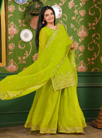 Teeya Creation Olive Color Georgette Heavy Embroidery Work Fully Stitched Sharara Suit | Grocsy