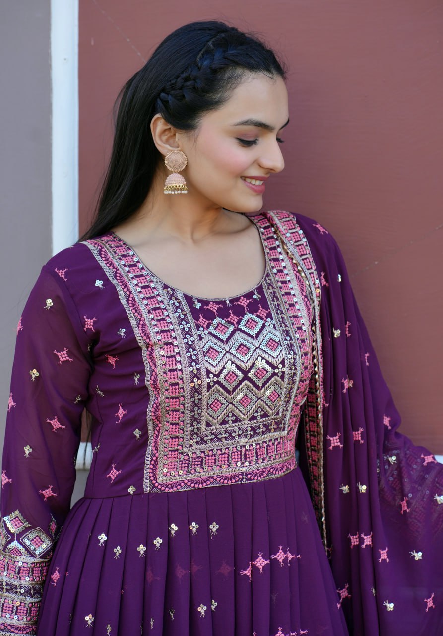 Teeya Creation Olive Color Faux Georgette Heavy Embroidery Work Fully Stitched Sharara Suit | Grocsy