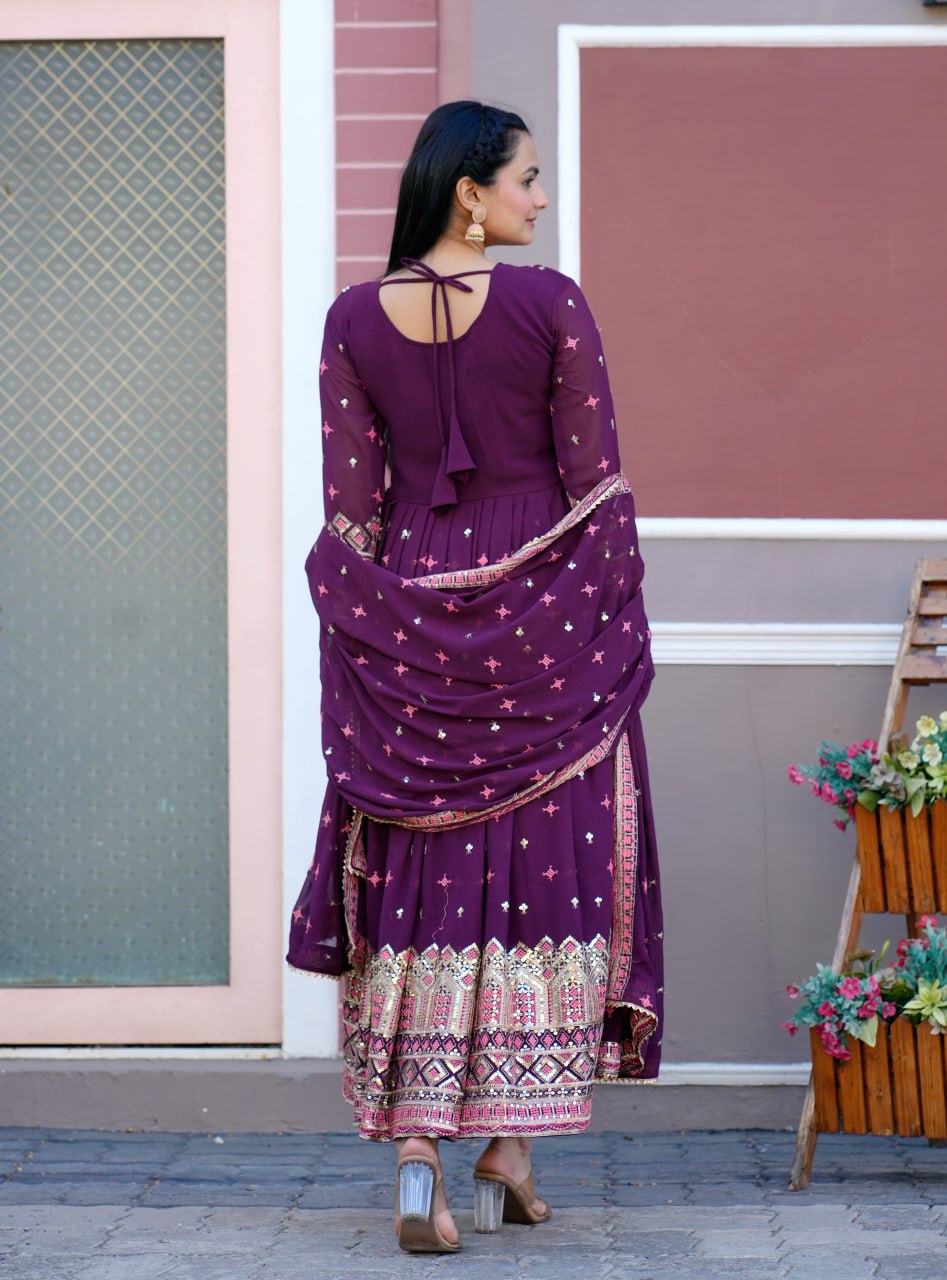 Teeya Creation Olive Color Faux Georgette Heavy Embroidery Work Fully Stitched Sharara Suit | Grocsy