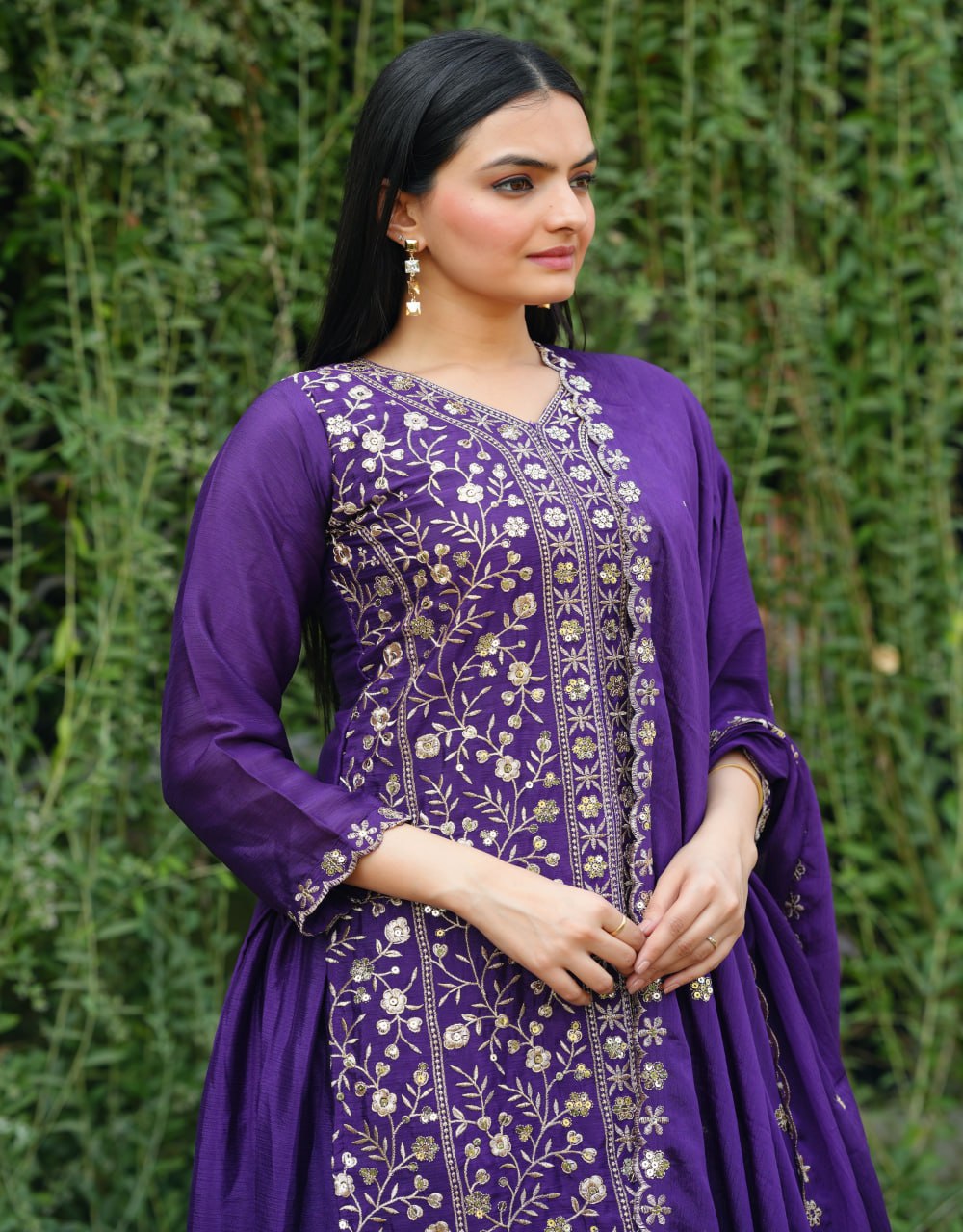 Teeya Creation Purple Color Chinnon Silk Heavy Embroidery Work Fully Stitched Sharara Suit | Grocsy