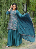 Prazu Fashion Morpich Chinon Silk Embroidered Sharara Suit | Grocsy