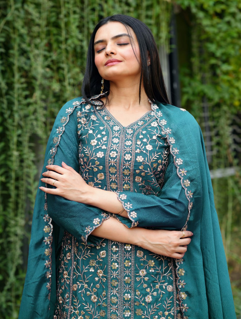 Prazu Fashion Morpich Chinon Silk Embroidered Sharara Suit | Grocsy