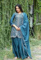 Prazu Fashion Morpich Chinon Silk Embroidered Sharara Suit | Grocsy