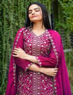 Prazu Fashion Pink Chinon Silk Sequence Embroidered Sharara Suit | Grocsy