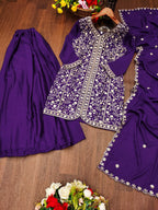 Prazu Fashion Violet Chinon Silk Sequence Embroidered Sharara Suit | Grocsy