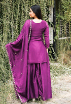 Prazu Fashion Wine Chinon Silk Embroidered Sharara Suit | Grocsy