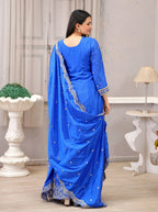 Teeya Creation Blue Color Chinnon Silk Heavy Embroidery Work Fully Stitched Sharara Suit | Grocsy