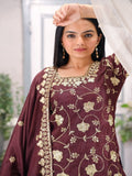 Teeya Creation Maroon Color Chinnon Silk Embroidery Work Fully Stitched Salwar Suit | Grocsy