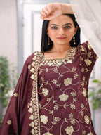 Teeya Creation Maroon Color Chinnon Silk Embroidery Work Fully Stitched Salwar Suit | Grocsy