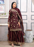 Teeya Creation Maroon Color Chinnon Silk Embroidery Work Fully Stitched Salwar Suit | Grocsy