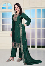 Teeya Creation Green Color Chinnon Silk Embroidery Work Fully Stitched Salwar Suit | Grocsy