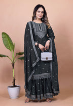 Teeya Creation Black Color Chinnon Silk Embroidery Work Fully Stitched Salwar Suit | Grocsy