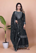 Teeya Creation Black Color Chinnon Silk Embroidery Work Fully Stitched Salwar Suit | Grocsy