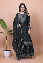 Teeya Creation Black Color Chinnon Silk Embroidery Work Fully Stitched Salwar Suit | Grocsy