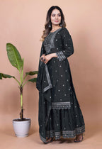 Teeya Creation Black Color Chinnon Silk Embroidery Work Fully Stitched Salwar Suit | Grocsy