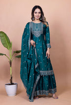 Teeya Creation More Peach Color Chinnon Silk Embroidery Work Fully Stitched Salwar Suit | Grocsy