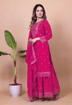 Teeya Creation Rani Color Chinnon Silk Embroidery Work Fully Stitched Salwar Suit | Grocsy
