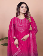 Teeya Creation Rani Color Chinnon Silk Embroidery Work Fully Stitched Salwar Suit | Grocsy