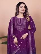 Teeya Creation Wine Color Chinnon Silk Embroidery Work Fully Stitched Salwar Suit | Grocsy