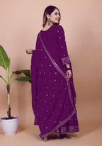 Teeya Creation Wine Color Chinnon Silk Embroidery Work Fully Stitched Salwar Suit | Grocsy