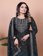 Prazu Fashion Black Chinon Silk Sequence Embroidered Sharara Suit | Grocsy