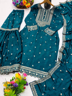 Prazu Fashion Rama Chinon Silk Sequence Embroidered Sharara Suit | Grocsy