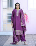 Teeya Creation Wine Color Chinnon Silk Embroidery Work Fully Stitched Salwar Suit | Grocsy