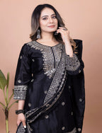 Teeya Creation Black Color Chinnon Silk Embroidery Work Fully Stitched Salwar Suit | Grocsy
