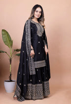 Teeya Creation Black Color Chinnon Silk Embroidery Work Fully Stitched Salwar Suit | Grocsy