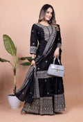 Teeya Creation Black Color Chinnon Silk Embroidery Work Fully Stitched Salwar Suit | Grocsy