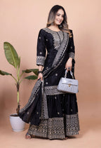 Teeya Creation Black Color Chinnon Silk Embroidery Work Fully Stitched Salwar Suit | Grocsy