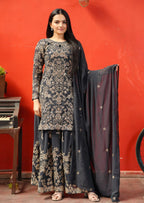 Teeya Creation Black Color Faux Georgette Embroidery Work Fully Stitched Salwar Suit | Grocsy