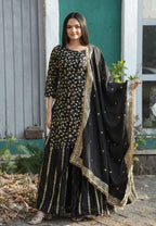 Teeya Creation Black Color Chinnon Silk Embroidery Work Fully Stitched Salwar Suit | Grocsy