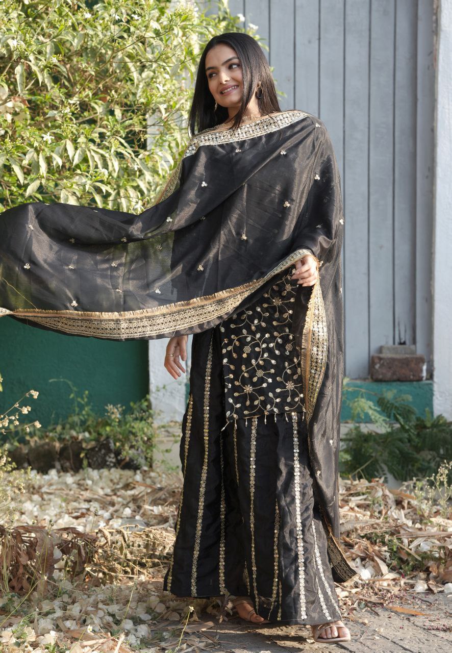 Teeya Creation Black Color Chinnon Silk Embroidery Work Fully Stitched Salwar Suit | Grocsy