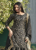 Teeya Creation Black Color Chinnon Silk Embroidery Work Fully Stitched Salwar Suit | Grocsy