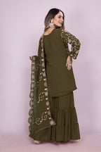 Teeya Creation Mehendi Color Faux Georgette Embroidery Work Fully Stitched Salwar Suit | Grocsy