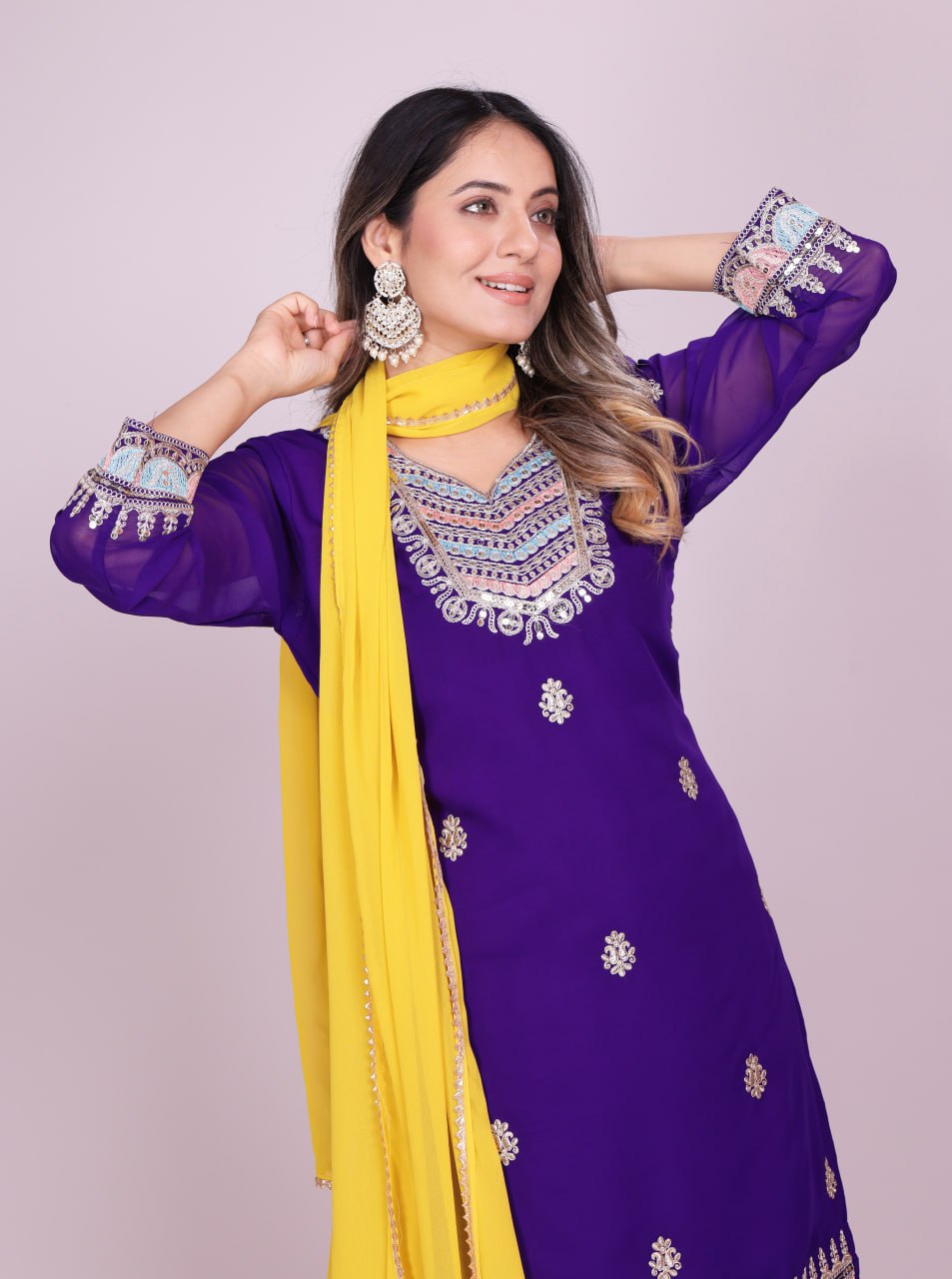 Teeya Creation Multi Color Faux Georgette Embroidery Work Fully Stitched Salwar Suit | Grocsy