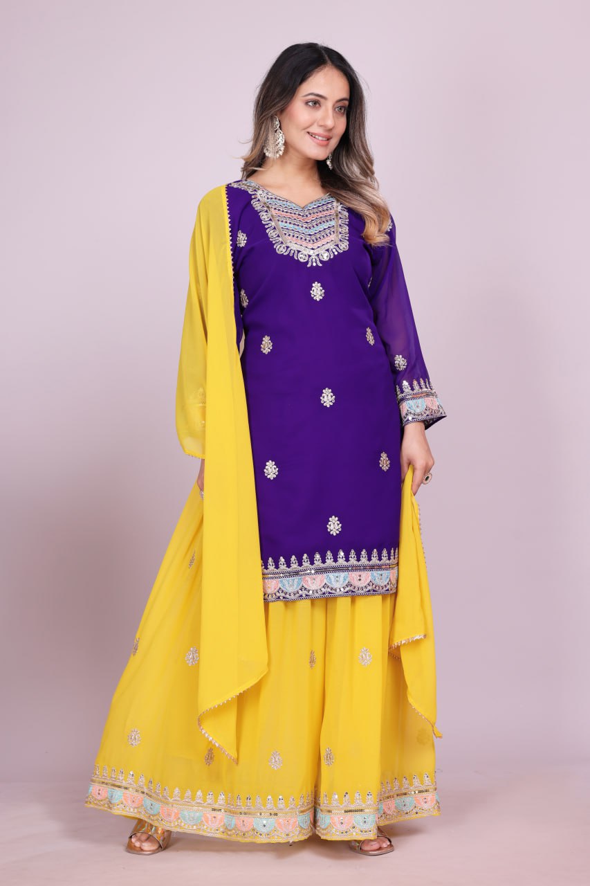 Teeya Creation Multi Color Faux Georgette Embroidery Work Fully Stitched Salwar Suit | Grocsy