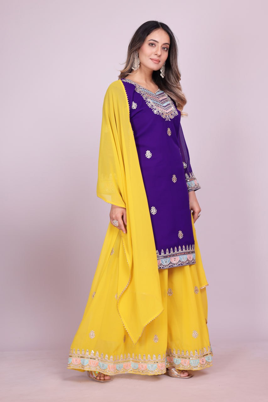Teeya Creation Multi Color Faux Georgette Embroidery Work Fully Stitched Salwar Suit | Grocsy