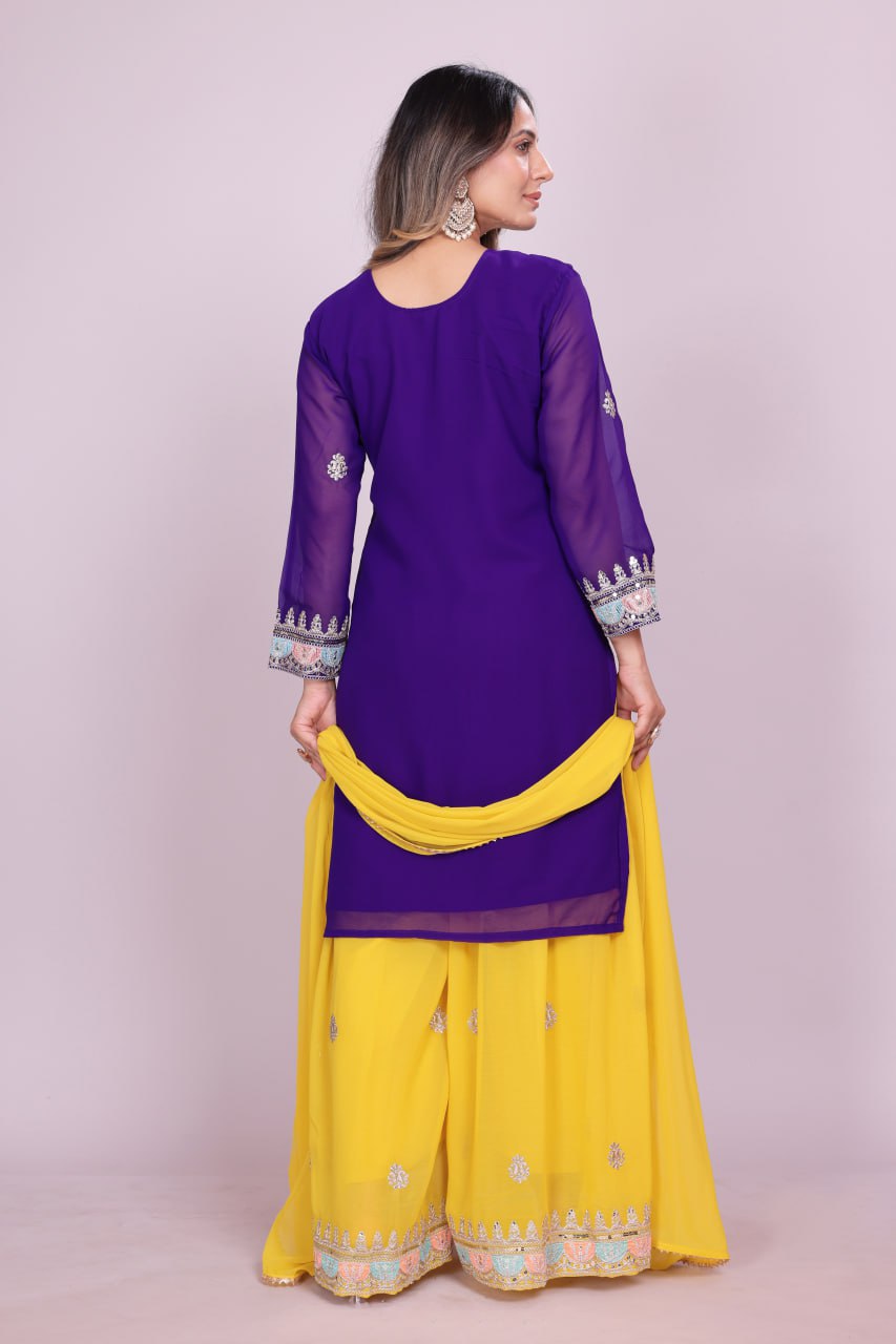 Teeya Creation Multi Color Faux Georgette Embroidery Work Fully Stitched Salwar Suit | Grocsy