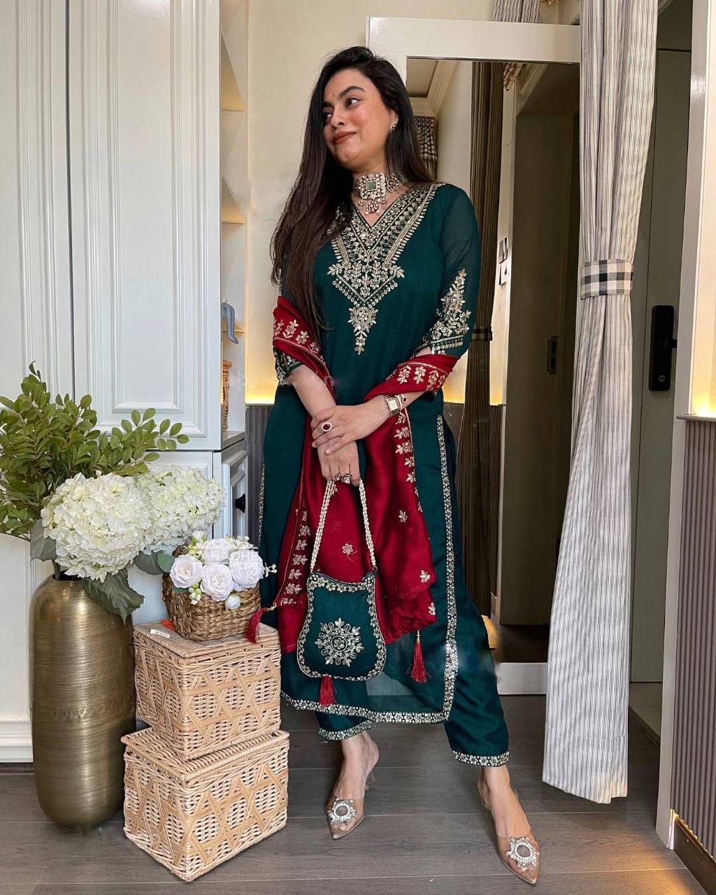 Prazu Fashion Royal Blue Chinon Silk Sequence Embroidered Salwar Suit | Grocsy