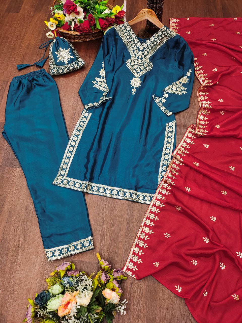 Prazu Fashion Royal Blue Chinon Silk Sequence Embroidered Salwar Suit | Grocsy