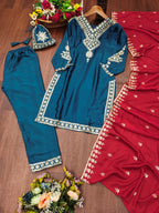 Prazu Fashion Royal Blue Chinon Silk Sequence Embroidered Salwar Suit | Grocsy