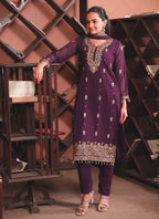 Prazu Fashion Dark Purple Georgette Sequence Embroidered Salwar Suit | Grocsy