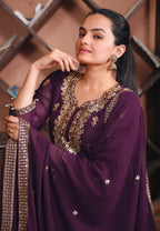 Prazu Fashion Dark Purple Georgette Sequence Embroidered Salwar Suit | Grocsy