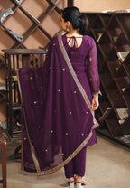 Prazu Fashion Dark Purple Georgette Sequence Embroidered Salwar Suit | Grocsy
