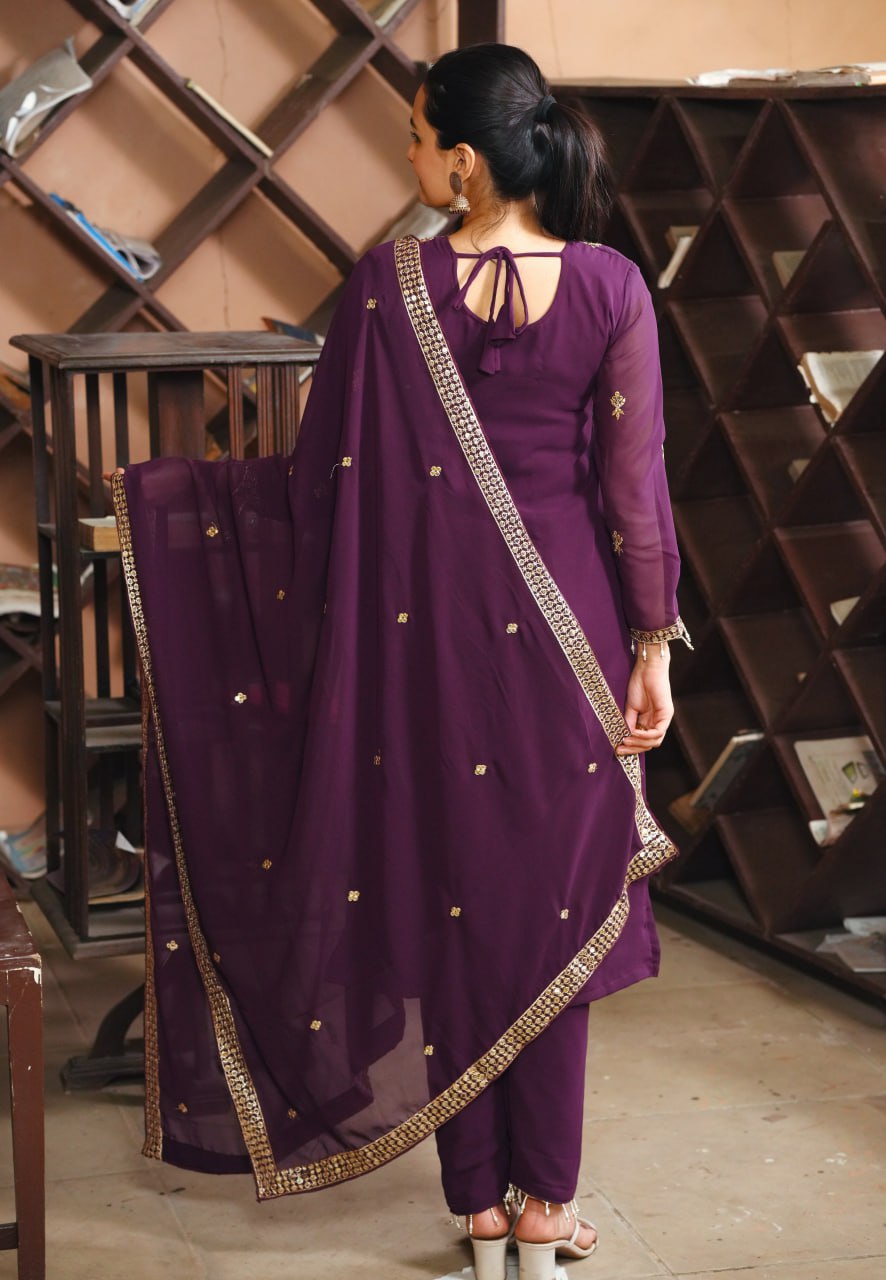 Prazu Fashion Dark Purple Georgette Sequence Embroidered Salwar Suit | Grocsy