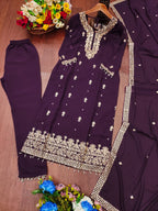 Prazu Fashion Dark Purple Georgette Sequence Embroidered Salwar Suit | Grocsy