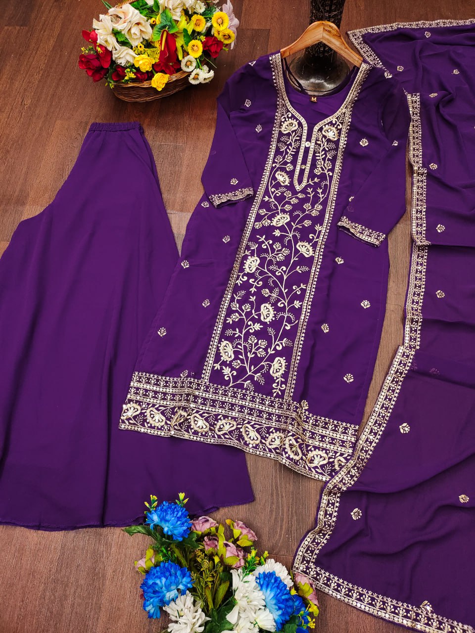 Prazu Fashion Purple Georgette Sequence Embroidered Sharara Suit | Grocsy