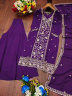 Prazu Fashion Purple Georgette Sequence Embroidered Sharara Suit | Grocsy